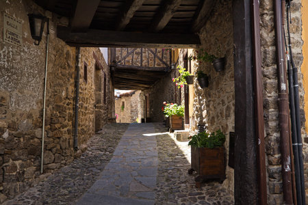 Beautiful houses and streets of the town of Potes in the peaks of Europe, belonging to the autonomous community of Cantabria. It is located in the center of the region of LiÃ©bana.の写真素材