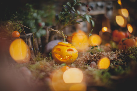 Pretty domestic mice with beautiful Haloween decorationの写真素材