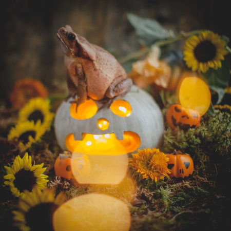 Pretty Smooth-sided toad with beautiful Haloween decoration