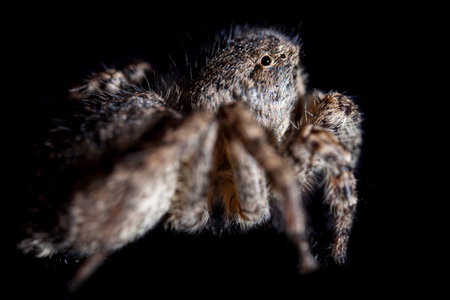 Portrait of a Jumping spider on blackの写真素材