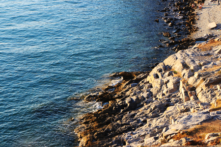Beach, sea waves and blue sea at Sichang Island, Chonburi, Thailandの写真素材