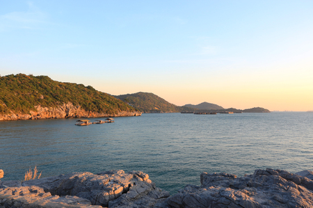 Beach, sea waves and blue sea at Sichang Island, Chonburi, Thailandの写真素材