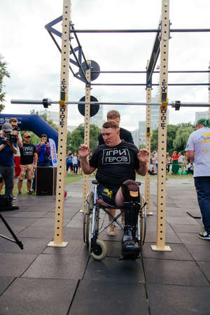 under the brand name "games for heroes" - the stage of the sports crossfit of all Ukrainian competitions for veterans of the war in Kharkov on June 9, 2018のeditorial素材