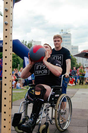 under the brand name "games for heroes" - the stage of the sports crossfit of all Ukrainian competitions for veterans of the war in Kharkov on June 9, 2018のeditorial素材