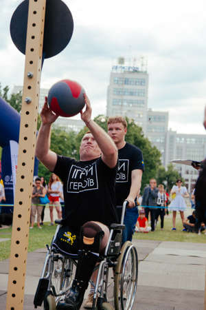 under the brand name "games for heroes" - the stage of the sports crossfit of all Ukrainian competitions for veterans of the war in Kharkov on June 9, 2018のeditorial素材