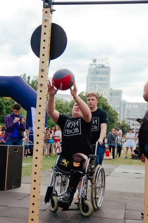 under the brand name "games for heroes" - the stage of the sports crossfit of all Ukrainian competitions for veterans of the war in Kharkov on June 9, 2018のeditorial素材