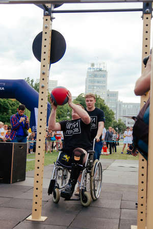 under the brand name "games for heroes" - the stage of the sports crossfit of all Ukrainian competitions for veterans of the war in Kharkov on June 9, 2018のeditorial素材