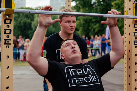 under the brand name "games for heroes" - the stage of the sports crossfit of all Ukrainian competitions for veterans of the war in Kharkov on June 9, 2018のeditorial素材