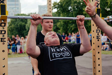 under the brand name "games for heroes" - the stage of the sports crossfit of all Ukrainian competitions for veterans of the war in Kharkov on June 9, 2018のeditorial素材