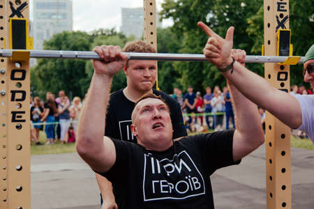 under the brand name "games for heroes" - the stage of the sports crossfit of all Ukrainian competitions for veterans of the war in Kharkov on June 9, 2018のeditorial素材