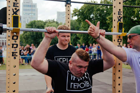 under the brand name "games for heroes" - the stage of the sports crossfit of all Ukrainian competitions for veterans of the war in Kharkov on June 9, 2018のeditorial素材