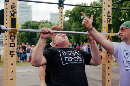 under the brand name "games for heroes" - the stage of the sports crossfit of all Ukrainian competitions for veterans of the war in Kharkov on June 9, 2018のeditorial素材