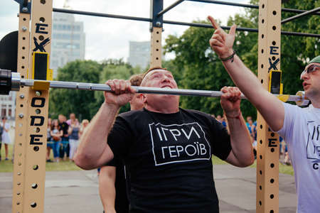 under the brand name "games for heroes" - the stage of the sports crossfit of all Ukrainian competitions for veterans of the war in Kharkov on June 9, 2018のeditorial素材