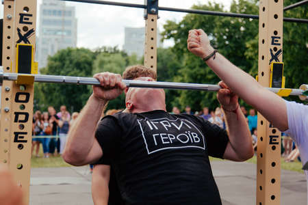 under the brand name "games for heroes" - the stage of the sports crossfit of all Ukrainian competitions for veterans of the war in Kharkov on June 9, 2018のeditorial素材