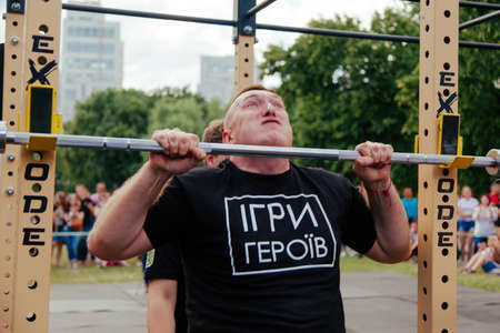 under the brand name "games for heroes" - the stage of the sports crossfit of all Ukrainian competitions for veterans of the war in Kharkov on June 9, 2018のeditorial素材