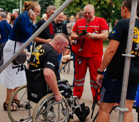 under the brand name "games for heroes" - the stage of the sports crossfit of all Ukrainian competitions for veterans of the war in Kharkov on June 9, 2018のeditorial素材