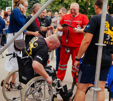 under the brand name "games for heroes" - the stage of the sports crossfit of all Ukrainian competitions for veterans of the war in Kharkov on June 9, 2018のeditorial素材