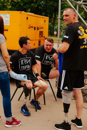 under the brand name "games for heroes" - the stage of the sports crossfit of all Ukrainian competitions for veterans of the war in Kharkov on June 9, 2018のeditorial素材
