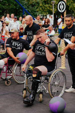 under the brand name "games for heroes" - the stage of the sports crossfit of all Ukrainian competitions for veterans of the war in Kharkov on June 9, 2018のeditorial素材