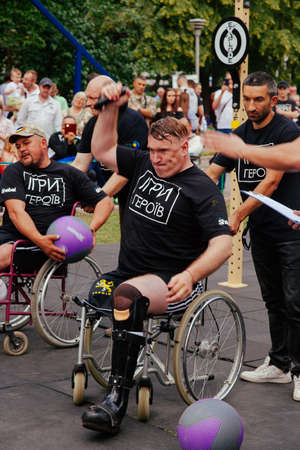 under the brand name "games for heroes" - the stage of the sports crossfit of all Ukrainian competitions for veterans of the war in Kharkov on June 9, 2018のeditorial素材
