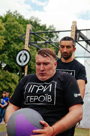 under the brand name "games for heroes" - the stage of the sports crossfit of all Ukrainian competitions for veterans of the war in Kharkov on June 9, 2018のeditorial素材