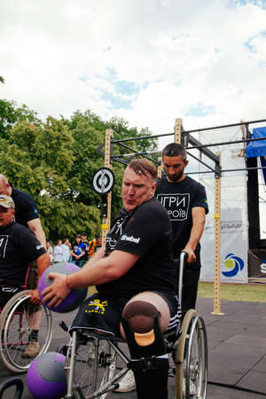 under the brand name "games for heroes" - the stage of the sports crossfit of all Ukrainian competitions for veterans of the war in Kharkov on June 9, 2018のeditorial素材