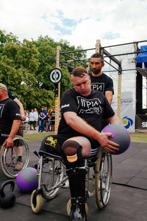 under the brand name "games for heroes" - the stage of the sports crossfit of all Ukrainian competitions for veterans of the war in Kharkov on June 9, 2018のeditorial素材