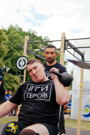 under the brand name "games for heroes" - the stage of the sports crossfit of all Ukrainian competitions for veterans of the war in Kharkov on June 9, 2018のeditorial素材