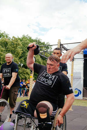 under the brand name "games for heroes" - the stage of the sports crossfit of all Ukrainian competitions for veterans of the war in Kharkov on June 9, 2018のeditorial素材