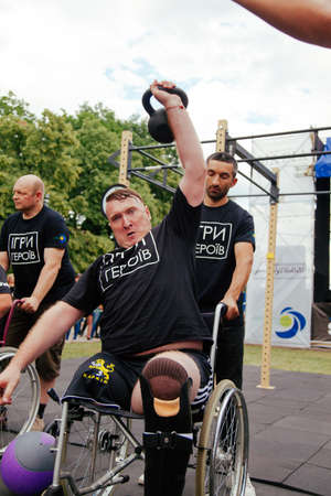 under the brand name "games for heroes" - the stage of the sports crossfit of all Ukrainian competitions for veterans of the war in Kharkov on June 9, 2018のeditorial素材