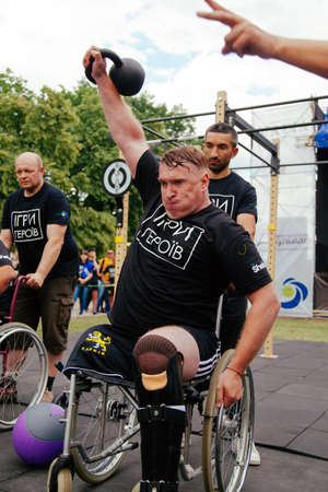 under the brand name "games for heroes" - the stage of the sports crossfit of all Ukrainian competitions for veterans of the war in Kharkov on June 9, 2018のeditorial素材