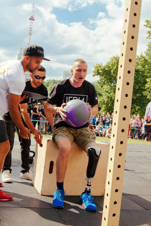 under the brand name "games for heroes" - the stage of the sports crossfit of all Ukrainian competitions for veterans of the war in Kharkov on June 9, 2018のeditorial素材