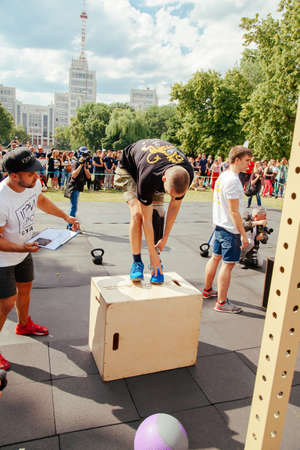 under the brand name "games for heroes" - the stage of the sports crossfit of all Ukrainian competitions for veterans of the war in Kharkov on June 9, 2018のeditorial素材