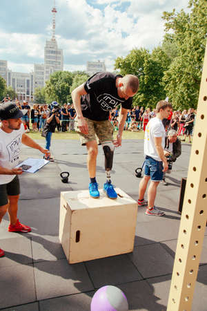 under the brand name "games for heroes" - the stage of the sports crossfit of all Ukrainian competitions for veterans of the war in Kharkov on June 9, 2018のeditorial素材