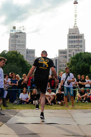 under the brand name "games for heroes" - the stage of the sports crossfit of all Ukrainian competitions for veterans of the war in Kharkov on June 9, 2018のeditorial素材