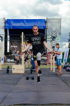 under the brand name "games for heroes" - the stage of the sports crossfit of all Ukrainian competitions for veterans of the war in Kharkov on June 9, 2018のeditorial素材