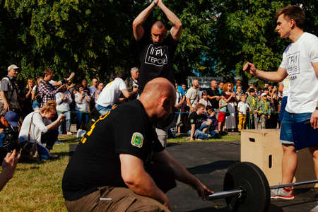 under the brand name "games for heroes" - the stage of the sports crossfit of all Ukrainian competitions for veterans of the war in Kharkov on June 9, 2018のeditorial素材