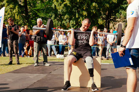 under the brand name "games for heroes" - the stage of the sports crossfit of all Ukrainian competitions for veterans of the war in Kharkov on June 9, 2018のeditorial素材