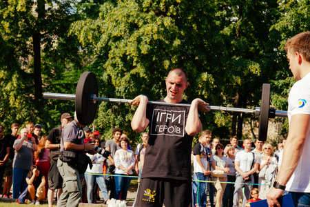 under the brand name "games for heroes" - the stage of the sports crossfit of all Ukrainian competitions for veterans of the war in Kharkov on June 9, 2018のeditorial素材