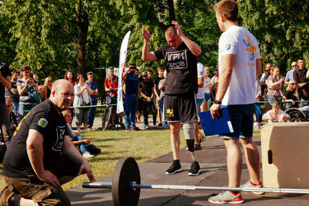 under the brand name "games for heroes" - the stage of the sports crossfit of all Ukrainian competitions for veterans of the war in Kharkov on June 9, 2018のeditorial素材