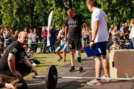 under the brand name "games for heroes" - the stage of the sports crossfit of all Ukrainian competitions for veterans of the war in Kharkov on June 9, 2018のeditorial素材