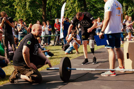 under the brand name "games for heroes" - the stage of the sports crossfit of all Ukrainian competitions for veterans of the war in Kharkov on June 9, 2018のeditorial素材