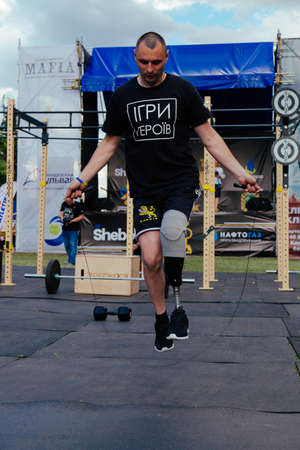 under the brand name "games for heroes" - the stage of the sports crossfit of all Ukrainian competitions for veterans of the war in Kharkov on June 9, 2018のeditorial素材