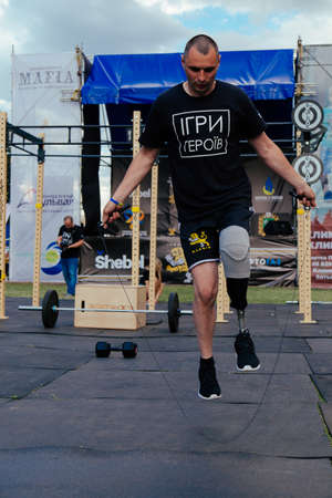 under the brand name "games for heroes" - the stage of the sports crossfit of all Ukrainian competitions for veterans of the war in Kharkov on June 9, 2018のeditorial素材