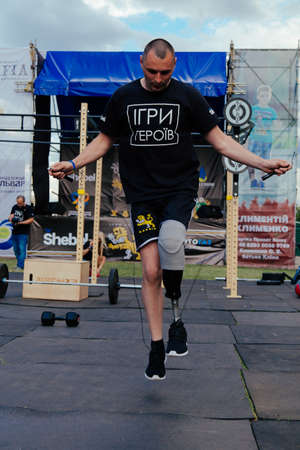 under the brand name "games for heroes" - the stage of the sports crossfit of all Ukrainian competitions for veterans of the war in Kharkov on June 9, 2018のeditorial素材
