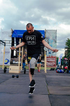 under the brand name "games for heroes" - the stage of the sports crossfit of all Ukrainian competitions for veterans of the war in Kharkov on June 9, 2018のeditorial素材