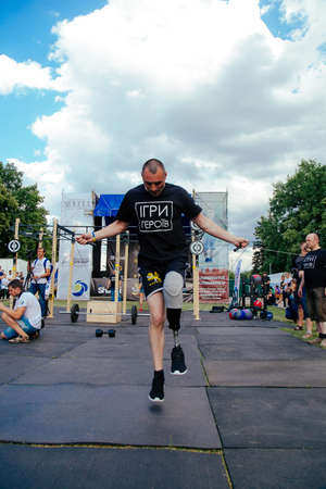 under the brand name "games for heroes" - the stage of the sports crossfit of all Ukrainian competitions for veterans of the war in Kharkov on June 9, 2018のeditorial素材