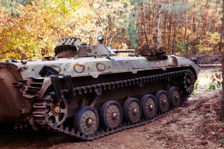 real battle tanks disguised in the trenches Donbass Ukraineの写真素材