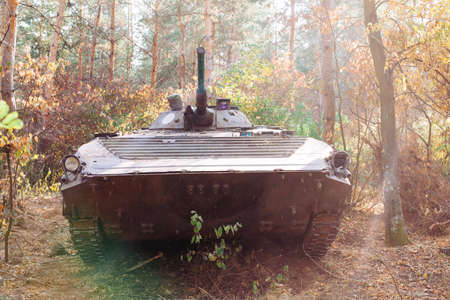 real battle tanks disguised in the trenches Donbass Ukraineの写真素材