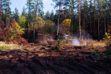 tank in a real war on donbassの写真素材